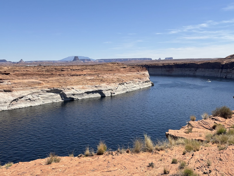 The western end of Lake Powell, Page, AZ. The mountain in the background (center-left) is Navajo Mountain