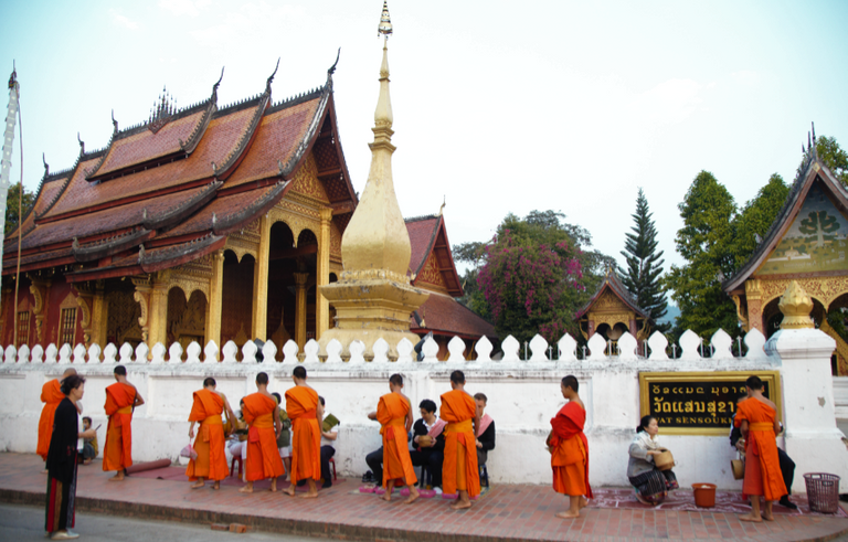 The monk still give their bless before going back to temple