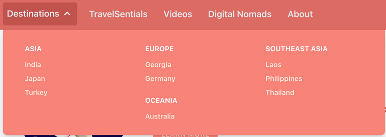 Destinations Dropdown: A new widget for the navigation bar. As an alternative to the manually customizable dropdown, this widget automatically sorts all the countries you blogged about into geographical categories