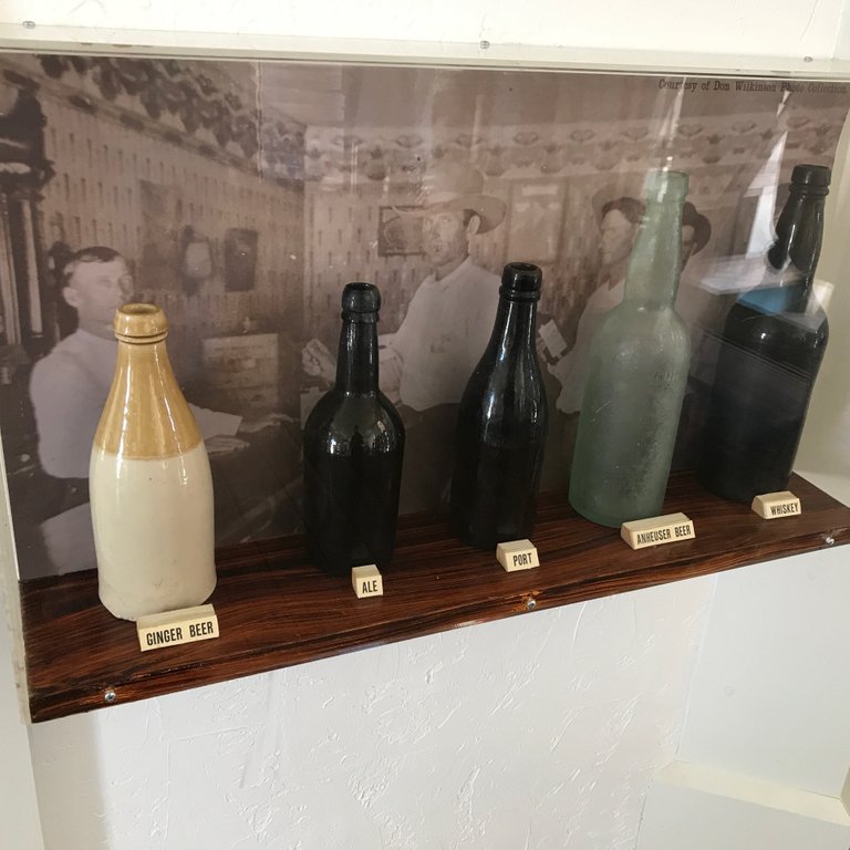 Bottles on display at Fort McKavett museum