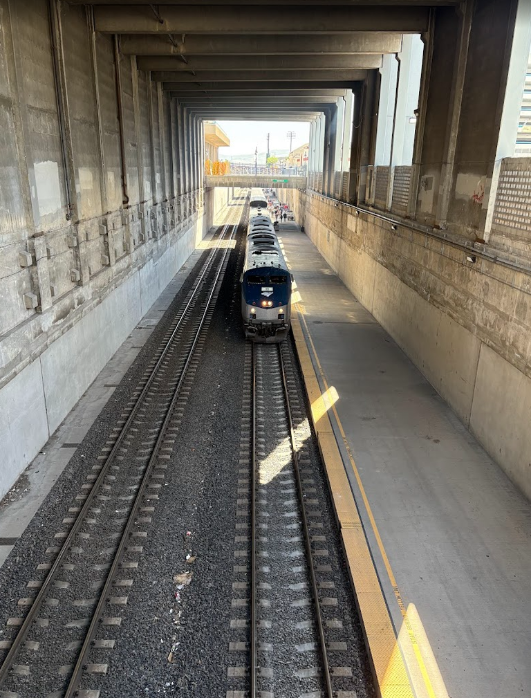 A view of the train from street level.