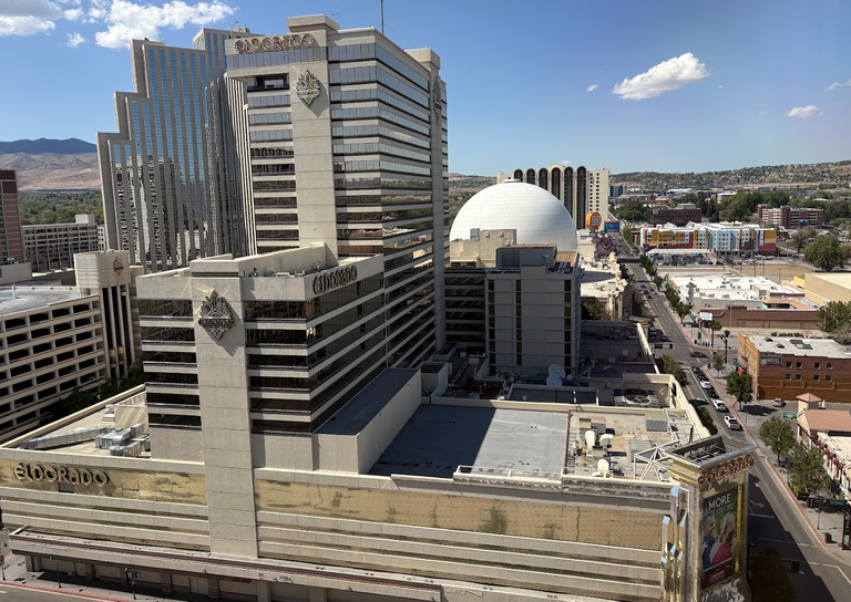 A view of El Dorado, Silver Legacy, and Circus Circus from our window.