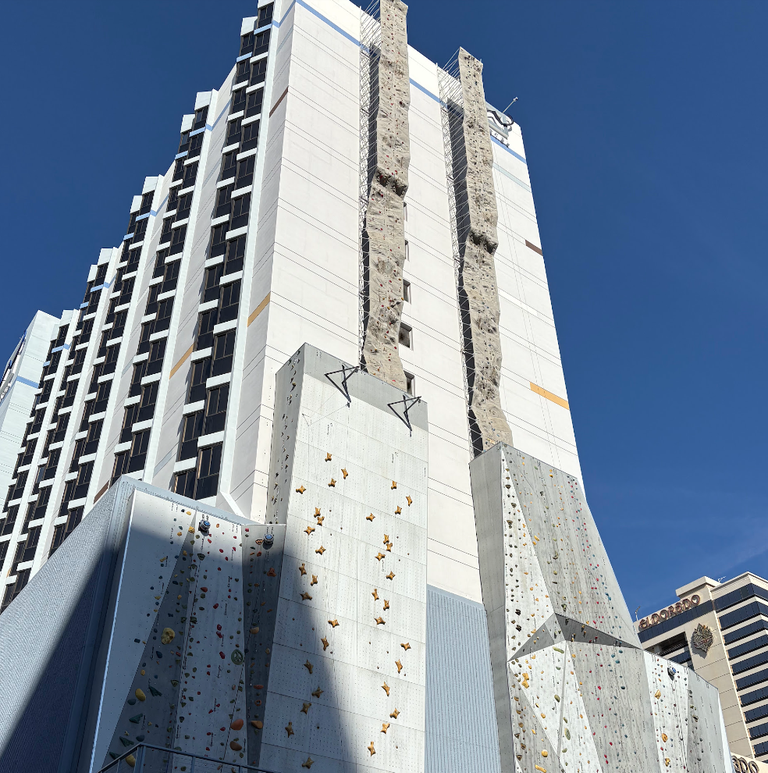 Rock climbing walls on the outside of our hotel.