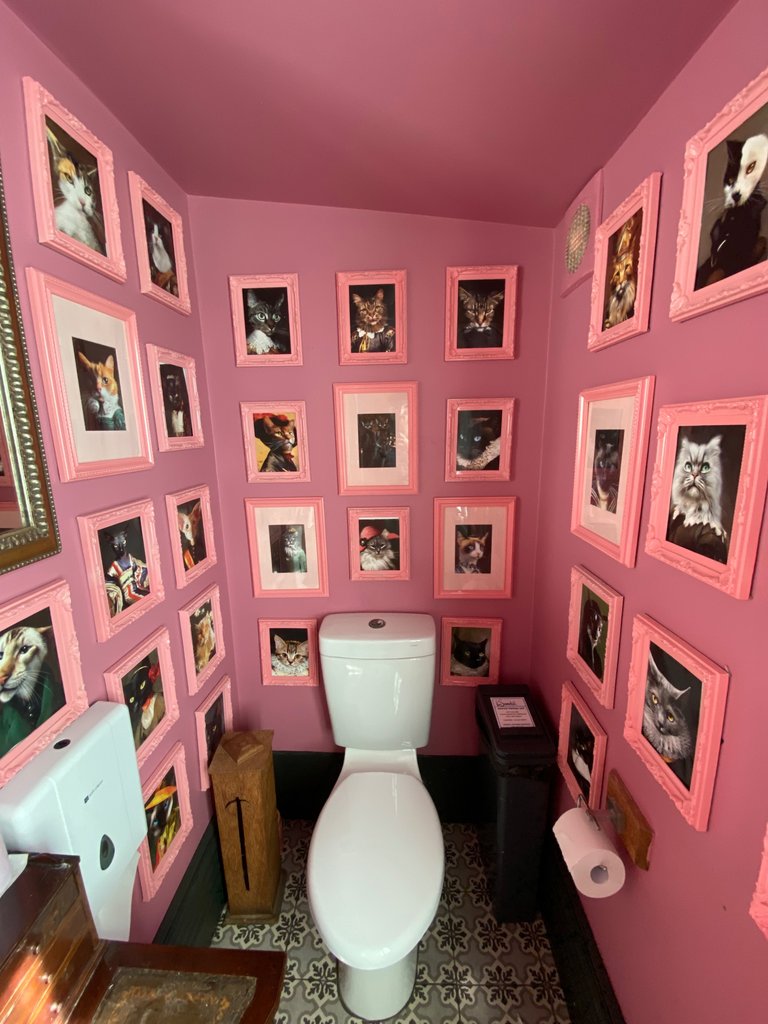 The bathroom was decorated to look like Deloris Umbridge office