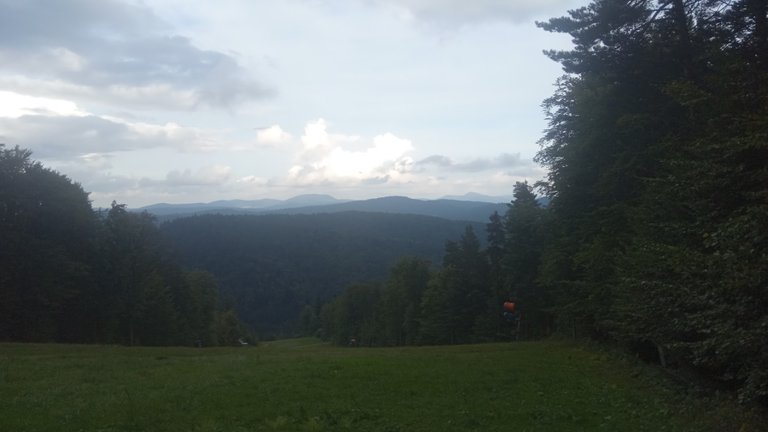 Widok na nartostradę z podejścia na Jaworzynę Krynicką