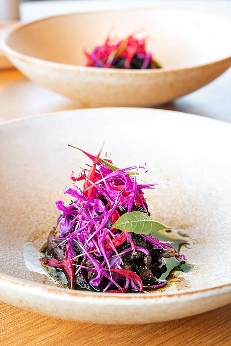 Berries and beetroot glazed duck liver