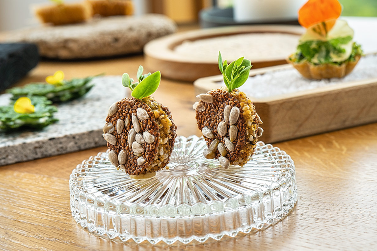 Sunflower and camelina seed cracker with hummus