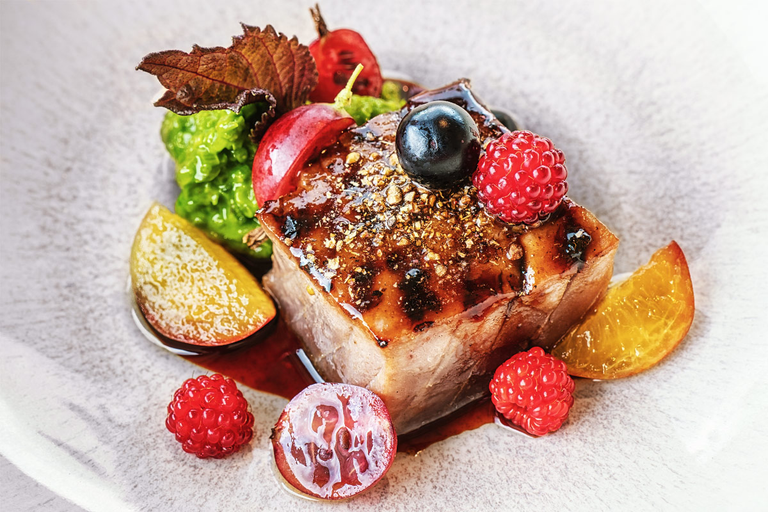 2-months dry aged tuna with nasturtium and fruit