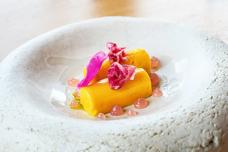 Pumpkin semifreddo with rose three ways