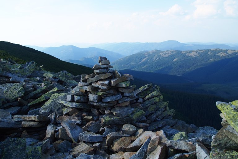 Stone pyramids on top of mountain