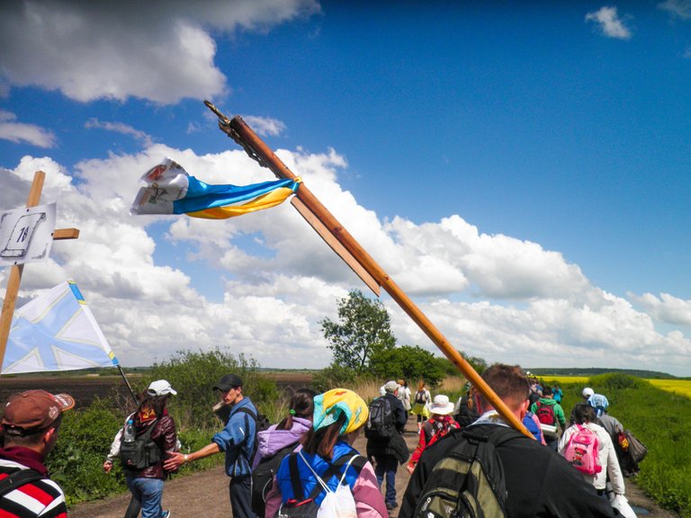 A strong wind waves the flag