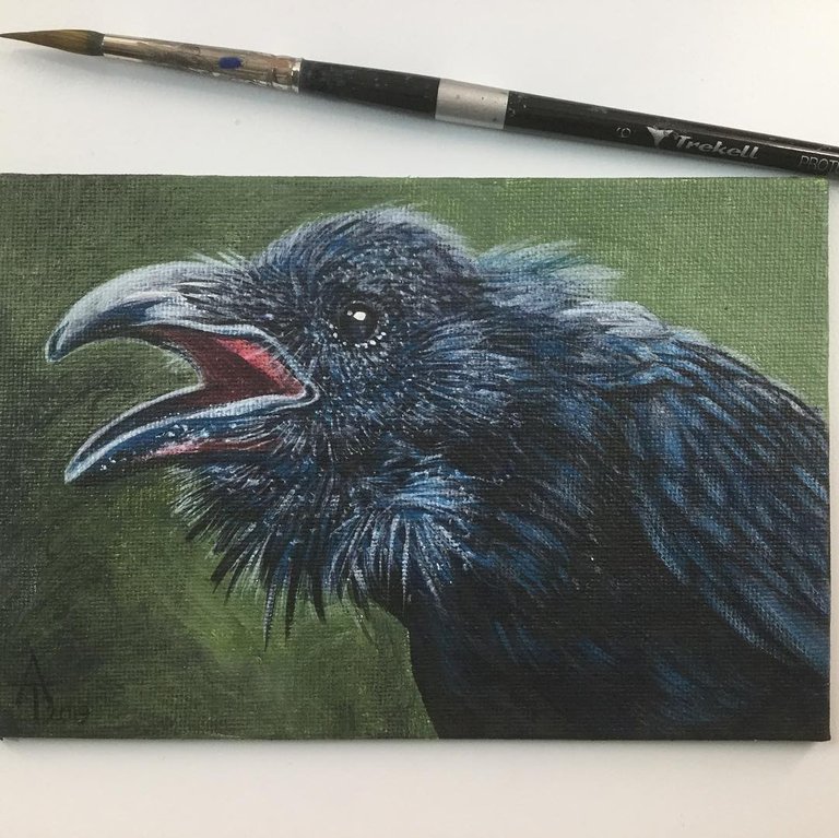 Unnamed Raven - Acrylic on 6x4" Canvas (Brush included for size)