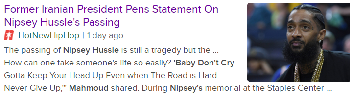 Former Iranian president Ahmadinejad statement Nipsey Hussle death Tupac quote.PNG