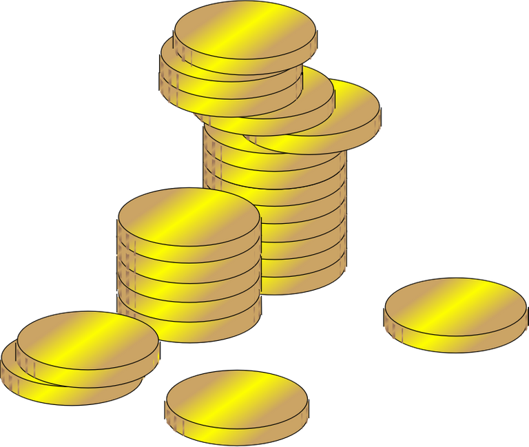 Imagem de duas pilhas de moedas de ouro e algumas moedas fora das pilhas