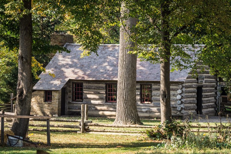 A log cabin that is on display at Greenfield Village