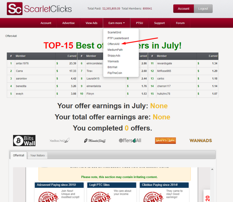 offers4all pays minimum $0.0001 per click in scarlet clicks