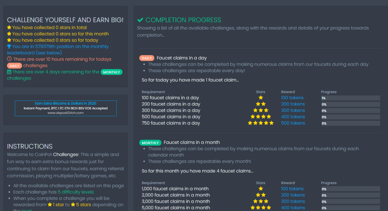 CoinPot earn on challenges