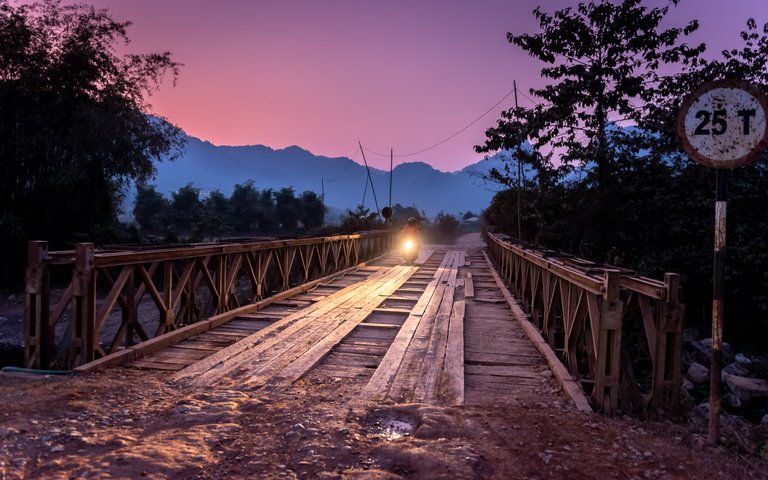 Pink Sky over Bridge near Vang Vieng