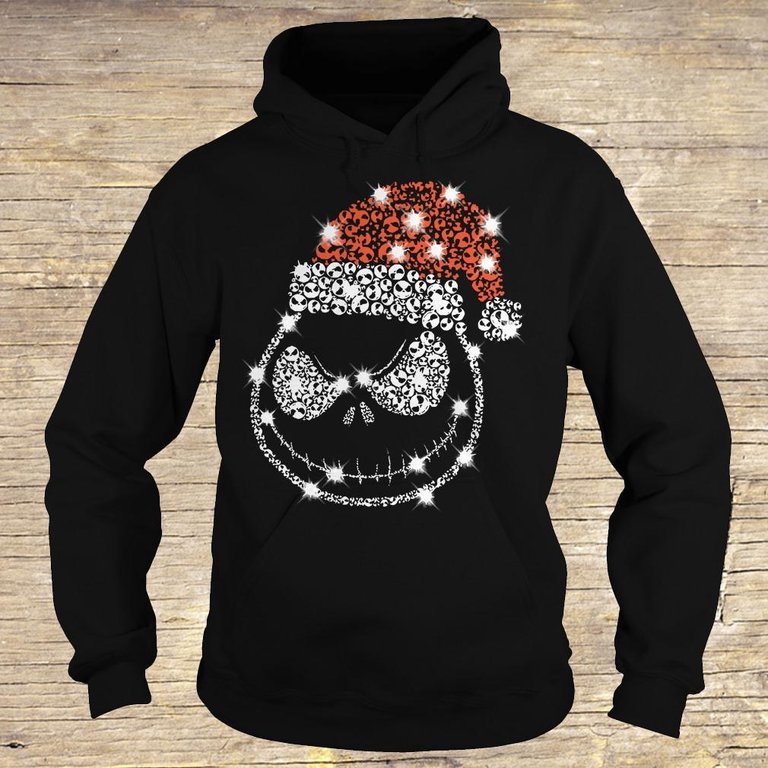 Christmas Rhinestone Jack Skellington with Santa hat Hoodie