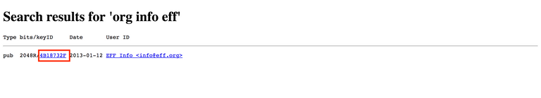 Results from the search for the EFF's public key