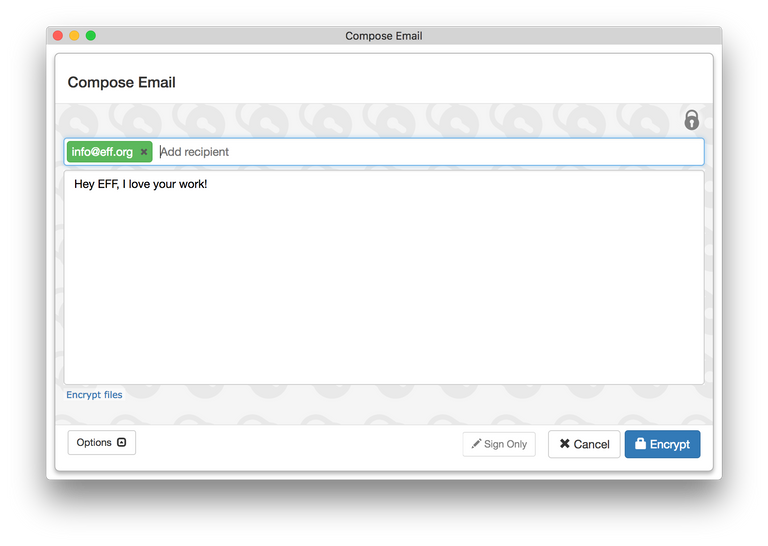 Composing an email in the mailvelope popup window