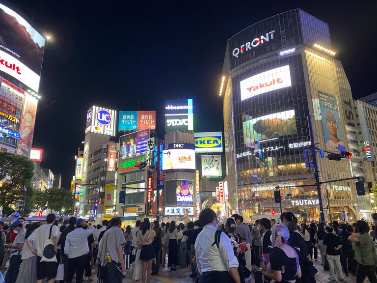 People are so busy waiting to cross the street, some are looking for customers for their shop