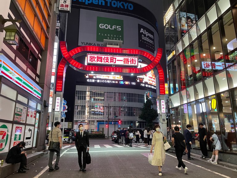 The red mark says Kabukicho Ichibangai which means Kabukicho's First Street