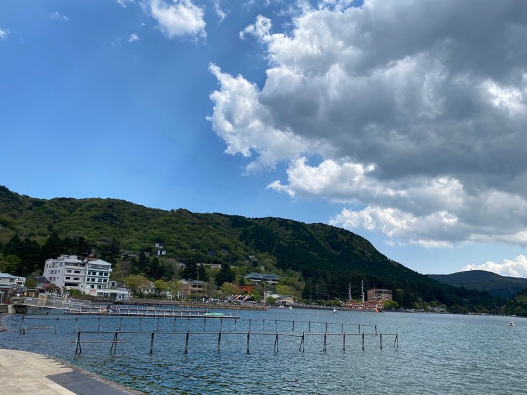 Moto-Hakone with Hotel Musashiya on the left 