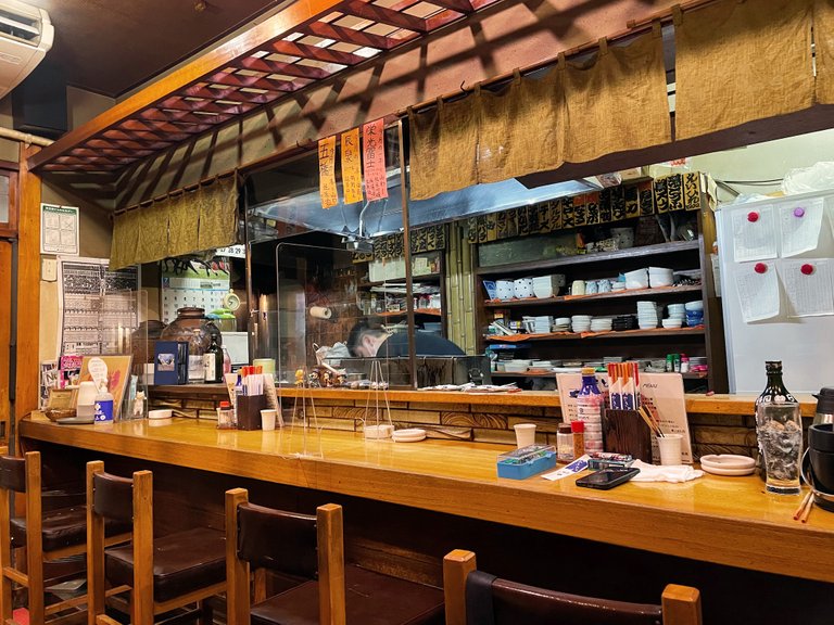 Counter seats in the yakitori restaurant