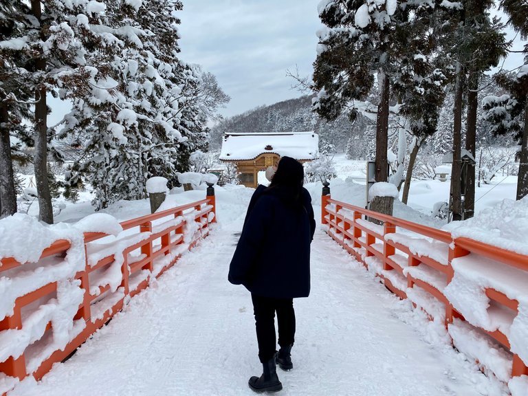 Let's take a photo in the orange bridge where the taxi passed