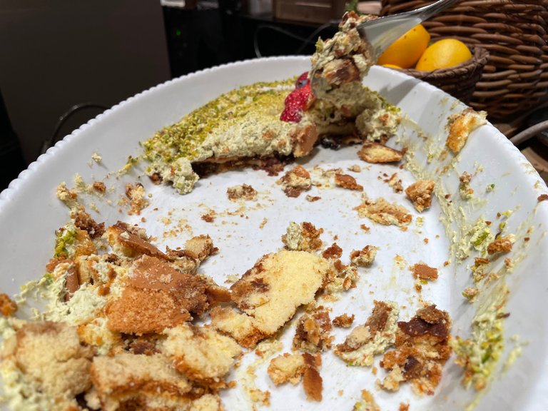 A messy Pistachio Tiramisu