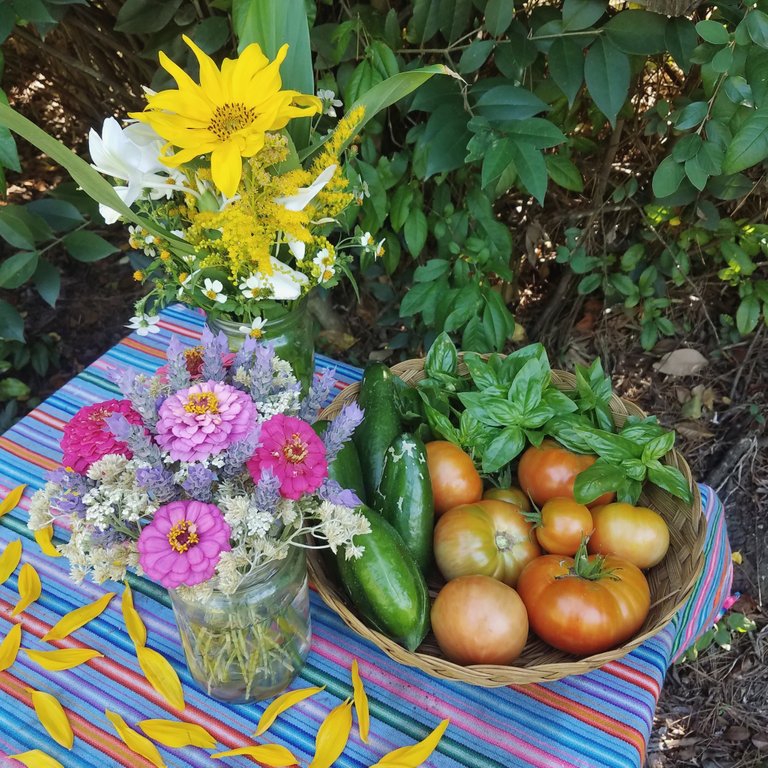 bouquet and produce