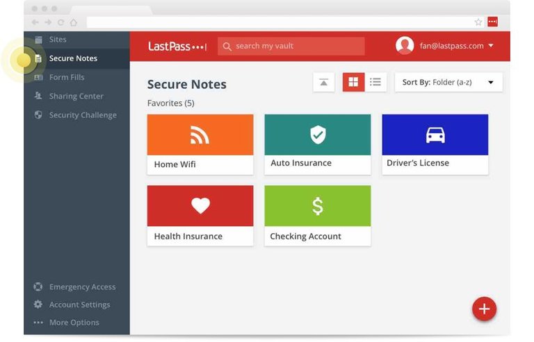 LastPass secure notes