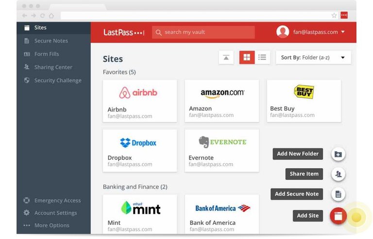 LastPass example credentials