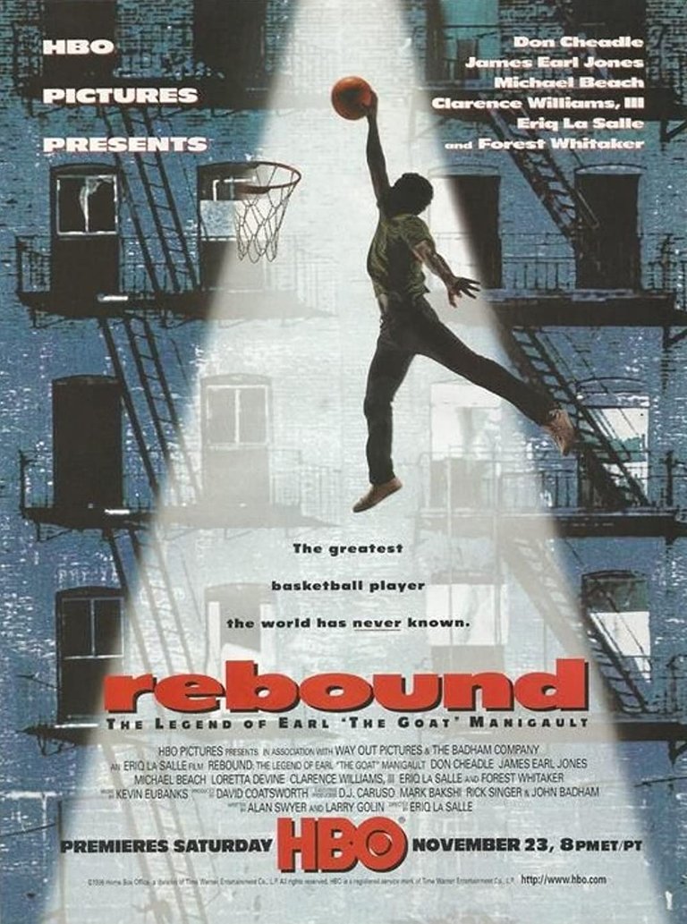 Póster promocional de la pélicula Rebound: La Leyenda de Earl "The Goat" Manigault. // Promotional poster for the movie Rebound: The Legend of Earl "The Goat" Manigault. Fuente/Source: https://www.imdb.com/title/tt0117450/