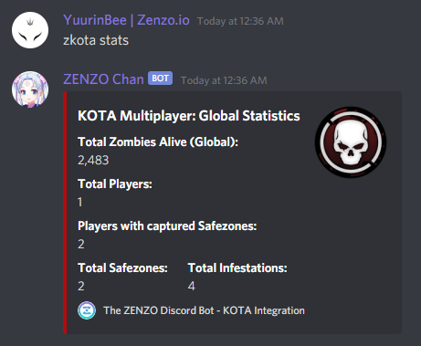 Comando en ZENZO Chan Bot para estadísticas de KOTA (ZENZO Discord)