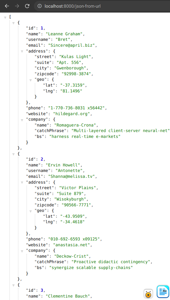 Output of JSONfromUrl method