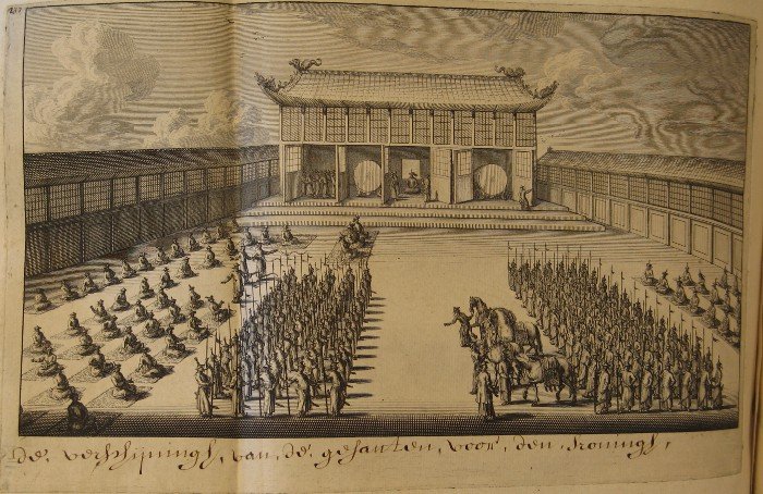 The appearance of the ambassadors before the Chinse king [emperor]. (Farewell audience of the Ambassador with the king of China.)