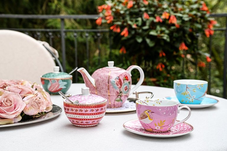 colorful tea set