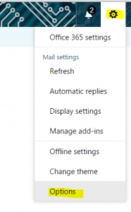 Office 365 Options Menu