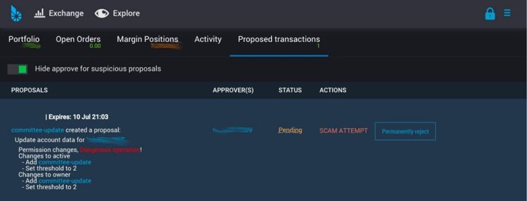 Proposed transaction on BitShares UI