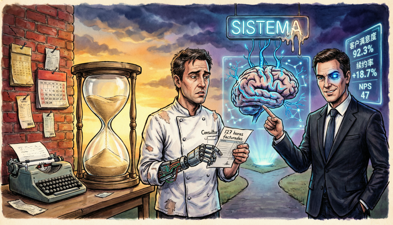 Ilustración: el consultor atrapado entre el pasado y el futuro