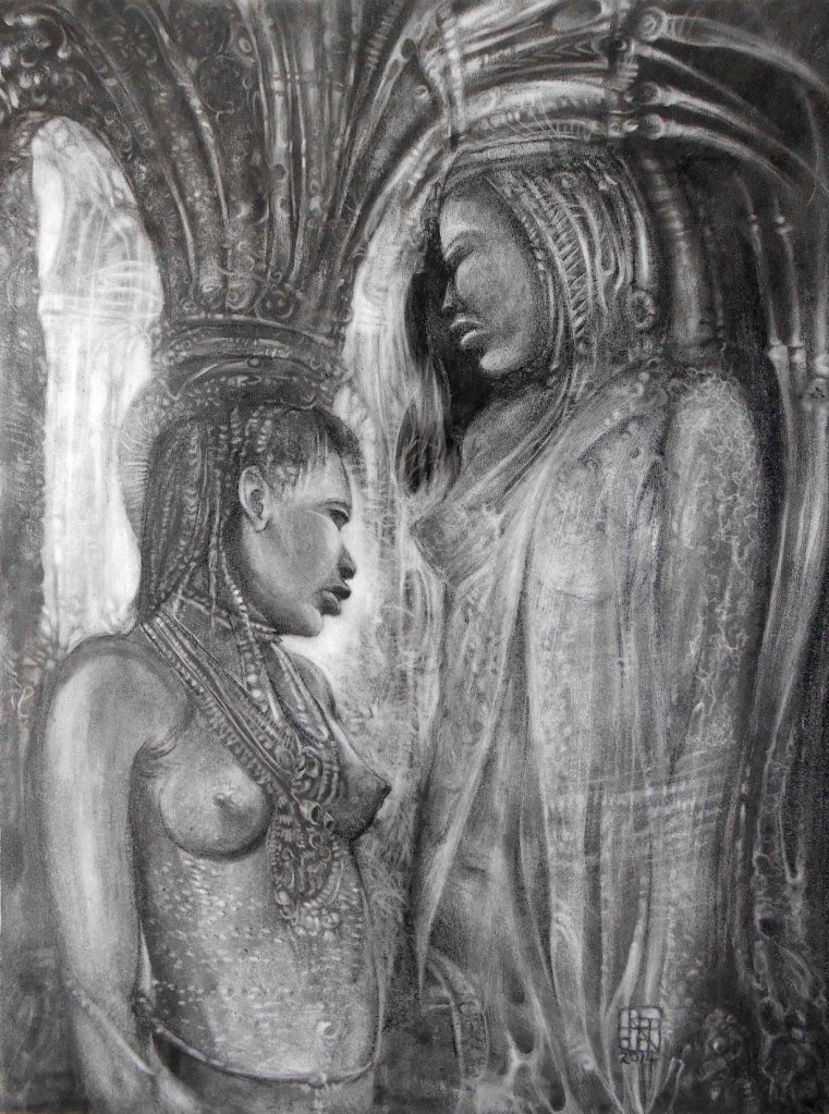 NUBIAN KORE - charcoal on gessoed masonite panel - 2014 - 30x40cm