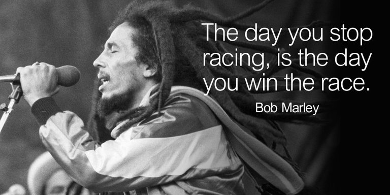 The day you stop racing, is the day you win the race. - Bob Marley
