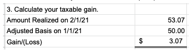 Calculating the gain/loss.