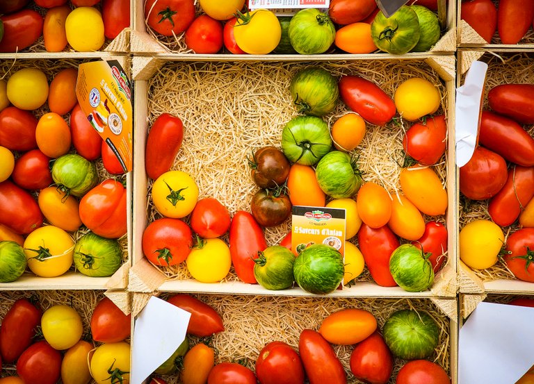 Colorful array of fruits and vegetables at a market in Copenhagen