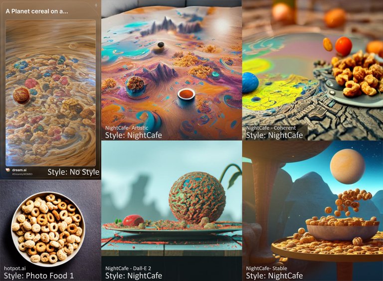 AI Art comparison: A planet cereal on a table