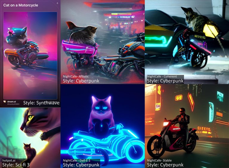 AI Art comparison: Cat on a Motorcycle