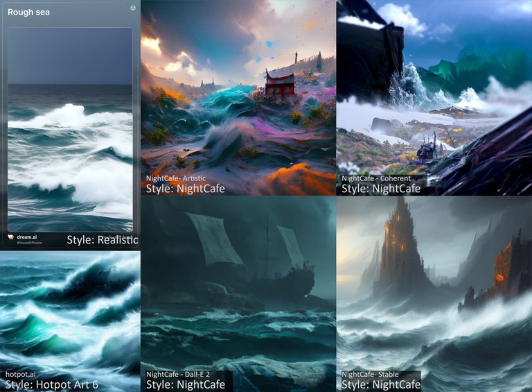 AI Art comparison: Rough sea