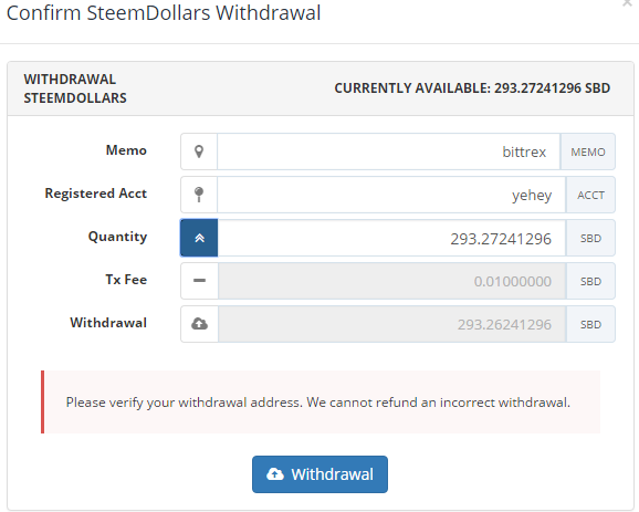 QUE.com.Bittrex.Buy.STEEM.SBD.withdraw